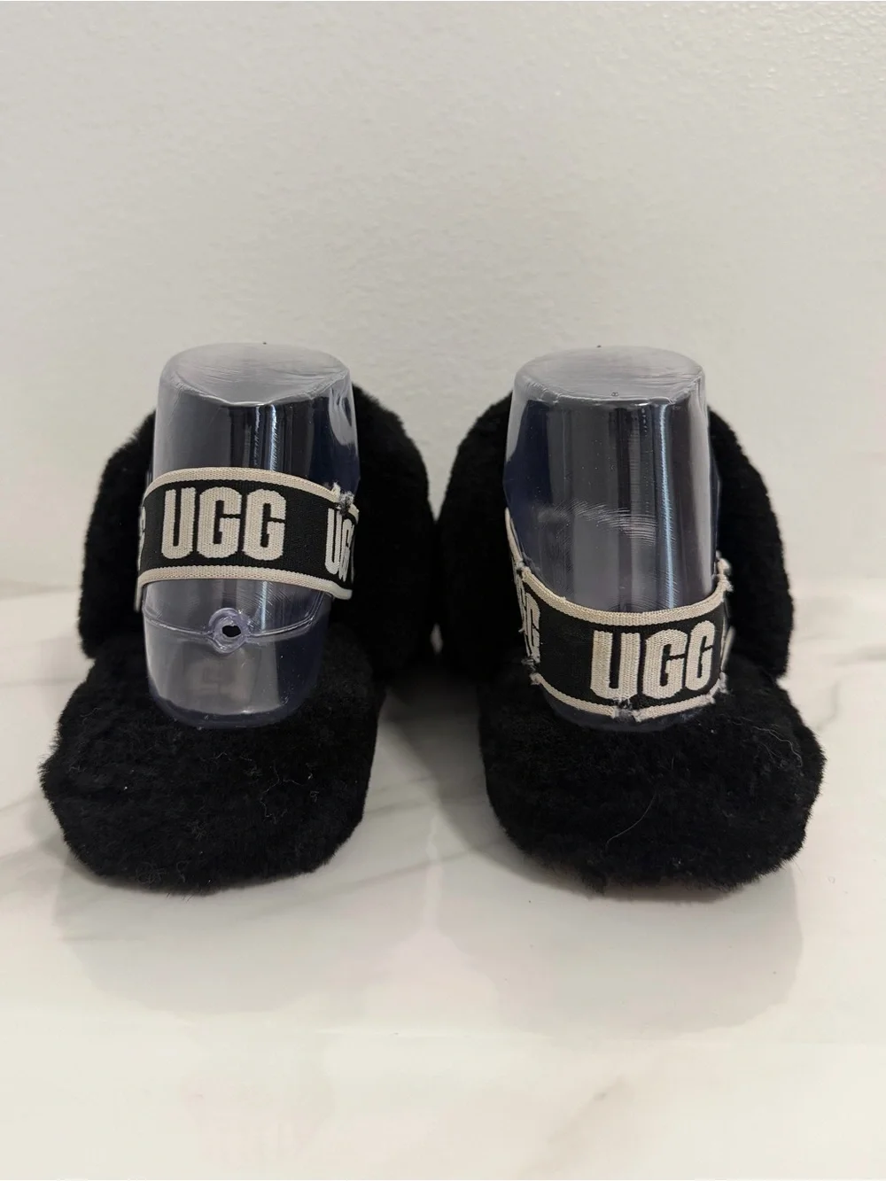 Ugg Fluff Yeah slide slippers black logo strap size 4
